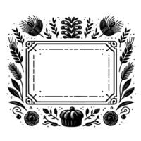 Intricate Black White Flourish Frame with Baked Goods, Floral Wheat Elements, Suggesting a Rustic, Artistic Design. vector