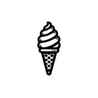 A minimalist, highcontrast illustration of a softserve ice cream cone with a swirl, rendered in a simple black and white design. vector