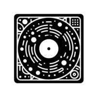 Abstract Vinyl Record Icon, Geometric with Black and White Elements in a Square Frame. vector
