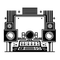 Minimalist Black White Recording Studio Setup with Microphone, Speakers, and Control Panel Icon, Illustration. vector