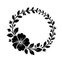 Monochromatic floral wreath with a prominent flower on the bottom left, consisting of elegant botanical elements on a clean white background. vector