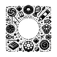 Monochromatic of Various Candies and Treats Forming a Circular Border with Empty Center Space. vector