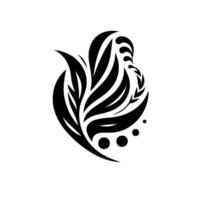 Abstract Black and White Floral Emblem with Leaf and Dot Elements on a White Backdrop, Modern and Minimalist Design. vector