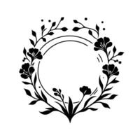 Elegant Black Floral Wreath with Circle Center on White Background, Perfect for Invitations and Decorative Elements. vector