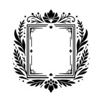 Ornate Black and White Circular Frame with Botanical Elements and a Central Square vector