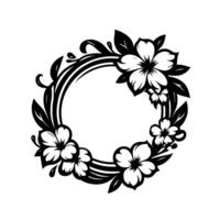 Ornate Black and White Floral Wreath with Detailed Petals and Leaves, Creating a Circular on a Clean White Background. vector