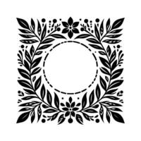 Elegant Black White Floral Crest Symmetrical Botanical with a Circular Center for Customization. vector