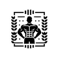 Illustration of a Muscular Man in a Laurel Wreath, Symbolic of Strength, Fitness, and Achievement, enclosed in a Modern Geometric Frame. vector