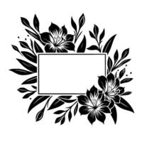 Elegant Black and White Floral Frame with Lilies and Leaves, Centered Rectangular Space for Text or Imagery, Minimalist Aesthetic. vector