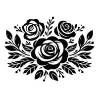 Intricate Black and White Floral Motif A symmetrical composition of stylized roses and foliage, conveying elegance and sophistication. vector