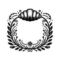 Elegant Black and White Floral Emblem featuring a Shell Element at the Top and a Wreath Frame. vector