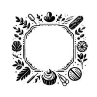Decorative Black and White Frame Culinary Botanical Elements Surrounding an Open Space vector