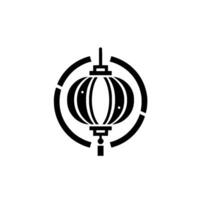 Silhouette of an ornate Chinese paper lantern, suspended within a segmented ring, set against a white background. vector