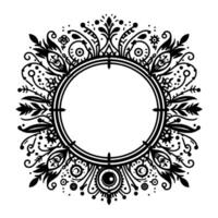 Intricate Black White Ornamental Frame with Floral and Circular Elements, Blank Center, High Contrast vector