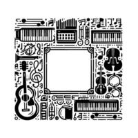 Monochromatic Square Frame with Musical Instruments and Notes Border, Perfect for a Musical or PerformanceRelated Project. vector