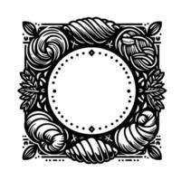 Ornate Black and White Decorative Frame with Floral and Braided Elements, Circular Center Design. vector