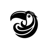 Modern Minimalist Black and White Stylized Toucan Head in a Swirllike Formation on a White Background, Geometric and Sleek. vector