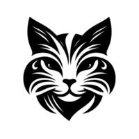 Intricate Black and White Cat Face with Stylized Facial Features, Symmetric on White Background, Isolated Icon. vector