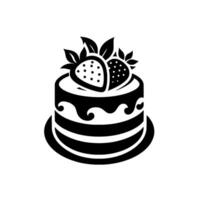 Minimalist Monochrome Cake Illustration, Featuring Strawberry Topping and Leafy Accents on a Simple TwoTiered Round Base. vector