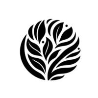 Minimalist Black and White Circular of Abstract Leaves, Modern Composition, Botanical, Elegant, NatureInspired. vector