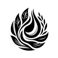 Abstract Black and White Leafy Droplet A stylized, symmetrical with a teardrop shape composed of various leaves and curved elements, embodying natural forms. vector