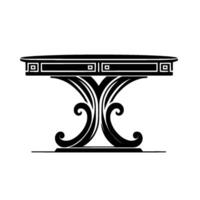 Minimalist Black and White Graphic Decorative Ornamental Table with Ornate Leg Design, Symmetric, Architectural Style. vector