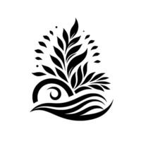 Elegant Black and White Abstract Design Leaves, Water, and Swirls in a Harmonious, Minimalist Composition, Evoking Nature and Serenity. vector