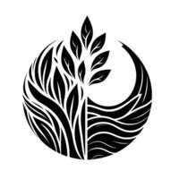 Black White Circular Logo A stylized tree with leaves and curved elements, suggesting growth and harmony within a balanced composition. vector
