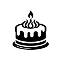 Bold Black and White Illustration of a Round Birthday Cake with Dripping Icing, a Lit Candle, and a Simple, Striking Design. vector