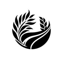 Abstract black and white depicting stylized wheat or barley stalks forming a circular design. vector