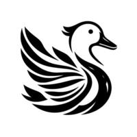 Stylized Black and White Duck with Detailed Wings and Curving Body, Set Against a Plain White Background. vector