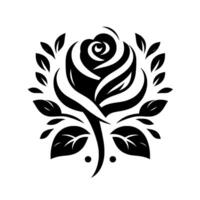 Bold Black and White Floral Illustration A stylized rose with surrounding leaves, set against a stark white background, emphasizing simplicity. vector
