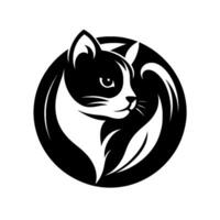 Elegant Black and White Cat in Circular Frame, Profile View, Modern with Stylized Fur and Whiskers, Clean and Minimalistic Aesthetic. vector