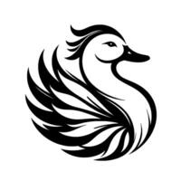 Elegant Black and White Stylized Duck Logo A Graceful Bird Profile with Flowing Feathers and Circular Composition. vector