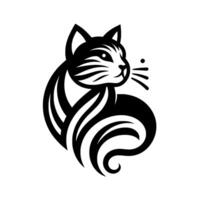 Stylized Black and White Cat with Elegant Curved Lines and Focused Gaze on a Pure White Background. vector