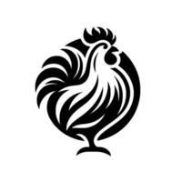 Monochromatic Rooster Silhouette A sleek, minimalist artwork featuring a bold black rooster design, enclosed within an oval, against a white backdrop. vector