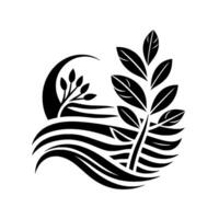 A stylized black and white naturethemed of plants and water elements creating a harmonious circular composition. vector