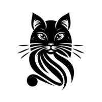 Stylized Black Cat Illustration with Intricate Details, Featuring Whiskers and Decorative Swirls, Set Against White Background vector