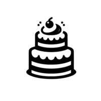 Illustration of a TwoTiered Cake Topped with Whipped Cream, Cherry, and Dots in Black and White, Minimalist Dessert Concept. vector