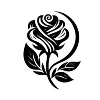 Stylized Black and White Rose Floral with Curved Accent on White Background, Simple and Elegant. vector