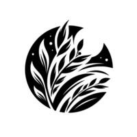 Minimalist Black and White Floral Composition Within a Circle Symbolic Representation of Growth and Nature vector