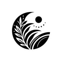 Abstract Black White Cresent Leaves and Sun Element, Minimalist Symbol, Decorative Design, with dots vector