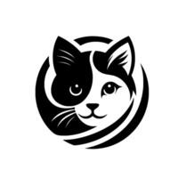 Adorable Black and White Cat Face Logo, Designed in a Circular Composition with Modern Art Style. vector