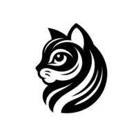 Sleek, feline head in profile, rendered in bold black and white, with detailed fur patterns and sharp ears. vector