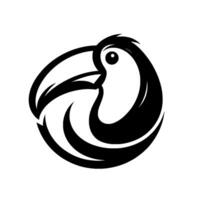 Stylized Monochromatic Toucan Bird in Circular Composition, Modern and Minimalist Design. vector