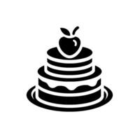 A twotiered black and white cake with an apple on top, presented on a plate, illustration. vector