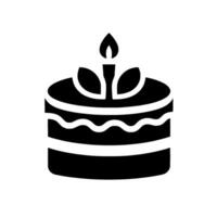 Stylized Black and White of a Layered Cake with a Lit Candle and Leaf Decorations, Set on White with Shadow. vector