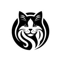 Whimsical Monochrome Cat Logo A smiling feline portrait enclosed in a circle, blending elegance and playfulness in a minimalist design. vector