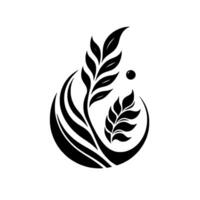 Elegant Black and White Illustration Stylized Floral with Leaves, Circles, and a Dot, creating a harmonious and modern aesthetic, perfect for branding. vector