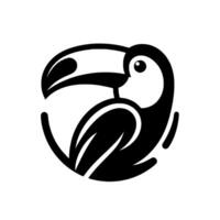Minimalist Circular Black and White Toucan Depicting the Birds Head and Torso, Clean Lines, and Symbolic Form. vector